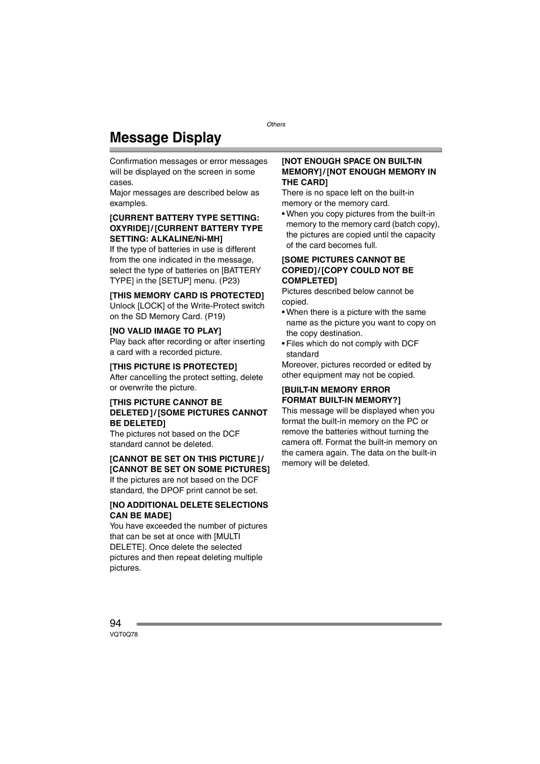 Panasonic DMC-LS1GN operating instructions Message Display, No Additional Delete Selections can be Made 