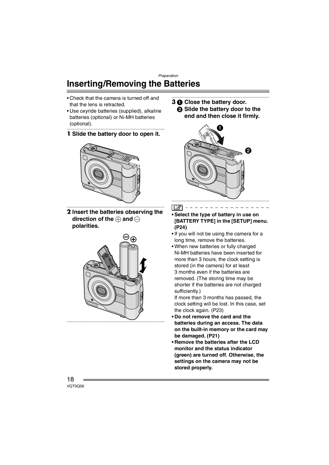 Panasonic DMC-LS1PP operating instructions Inserting/Removing the Batteries 