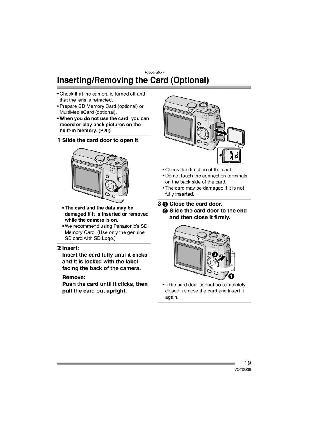 Panasonic DMC-LS1PP operating instructions Inserting/Removing the Card Optional, Slide the card door to open it 