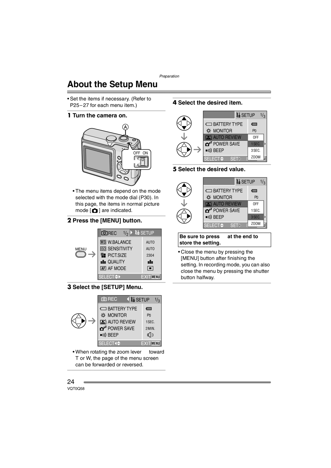 Panasonic DMC-LS1PP operating instructions About the Setup Menu 