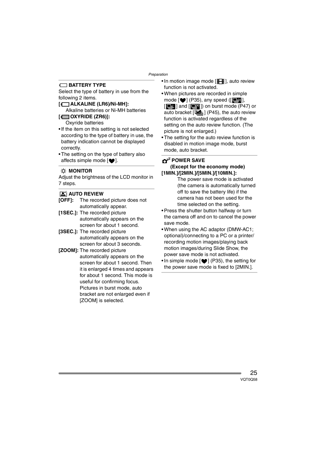 Panasonic DMC-LS1PP operating instructions Battery Type, Alkaline LR6/Ni-MH 