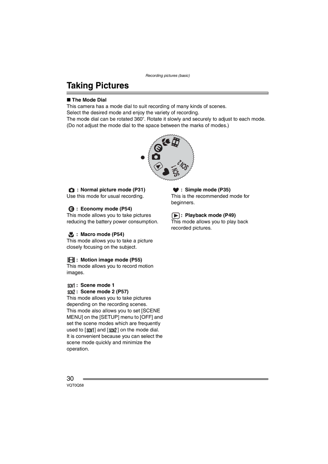 Panasonic DMC-LS1PP operating instructions Taking Pictures, Scn 