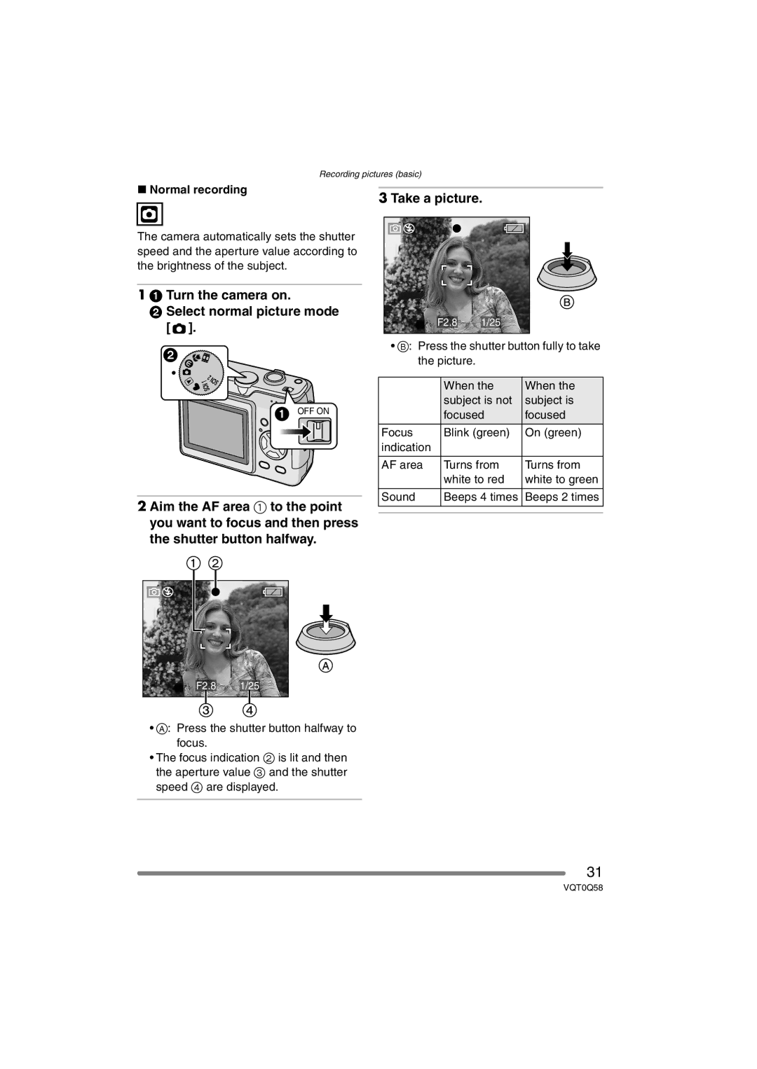 Panasonic DMC-LS1PP operating instructions Take a picture, Turn the camera on Select normal picture mode, Normal recording 