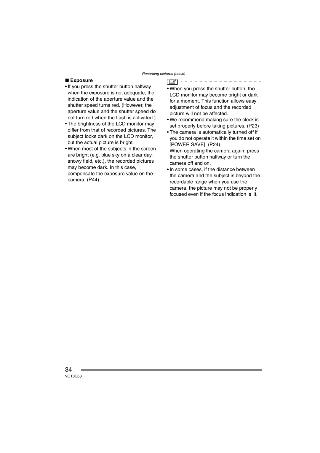 Panasonic DMC-LS1PP operating instructions Exposure 