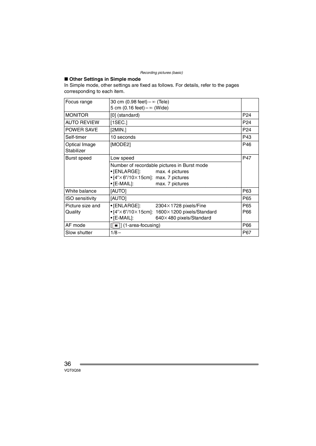 Panasonic DMC-LS1PP operating instructions Other Settings in Simple mode 