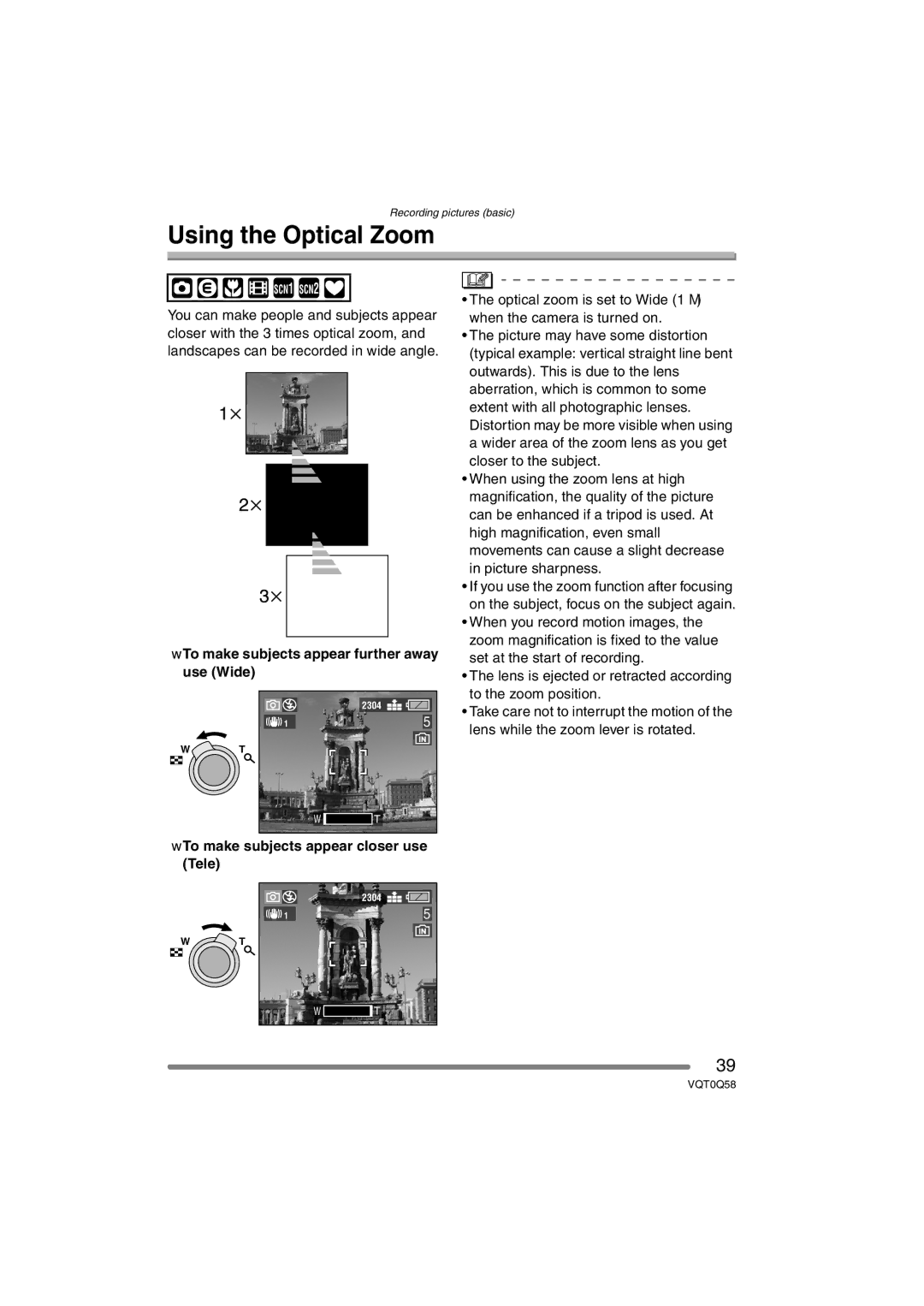 Panasonic DMC-LS1PP operating instructions Using the Optical Zoom, To make subjects appear further away use Wide 