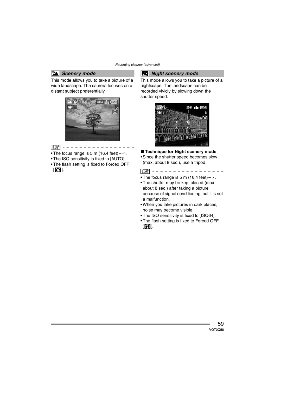 Panasonic DMC-LS1PP operating instructions Scenery mode, Technique for Night scenery mode 