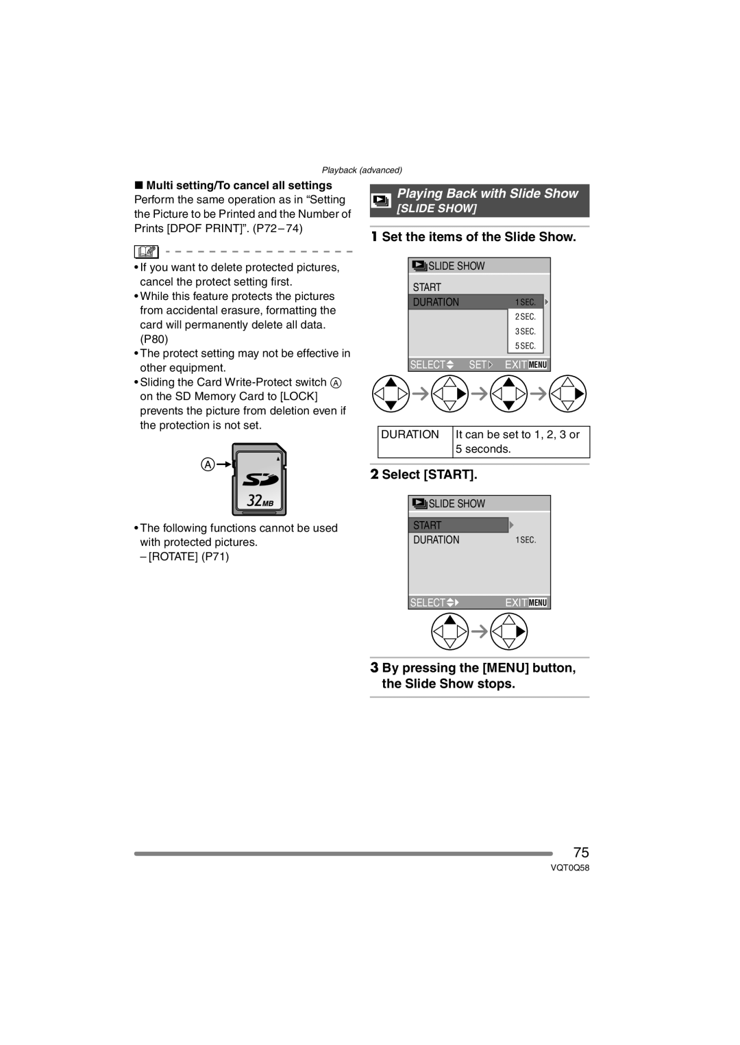 Panasonic DMC-LS1PP operating instructions Playing Back with Slide Show, Set the items of the Slide Show, Select Start 