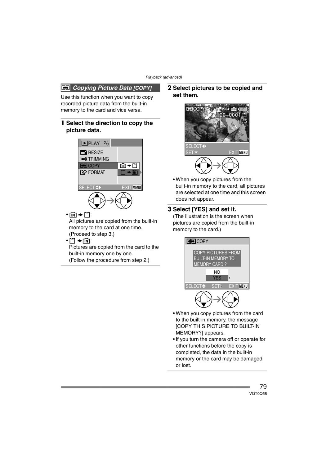 Panasonic DMC-LS1PP Copying Picture Data Copy, Select the direction to copy the picture data, Select YES and set it 