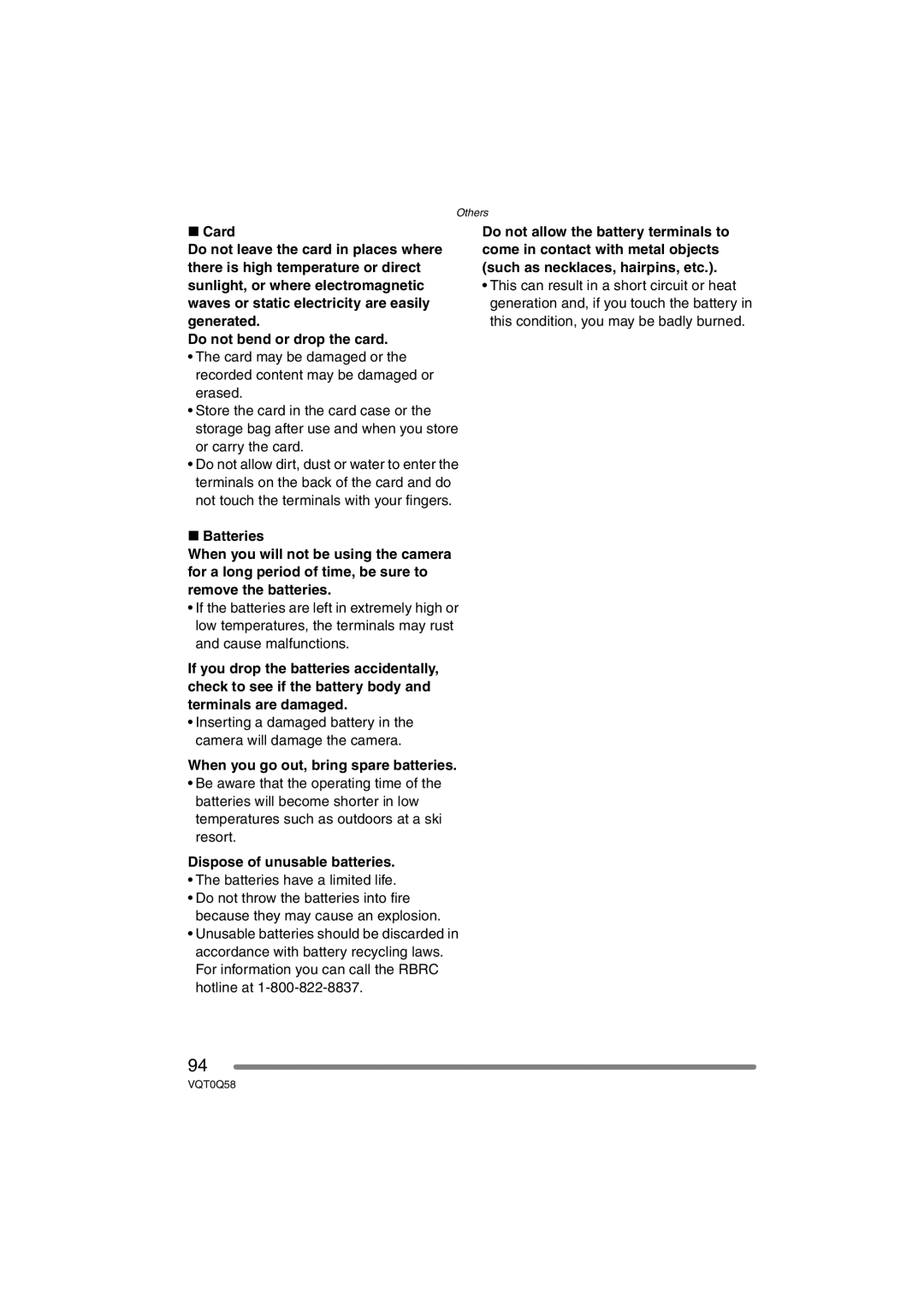 Panasonic DMC-LS1PP operating instructions When you go out, bring spare batteries, Dispose of unusable batteries 