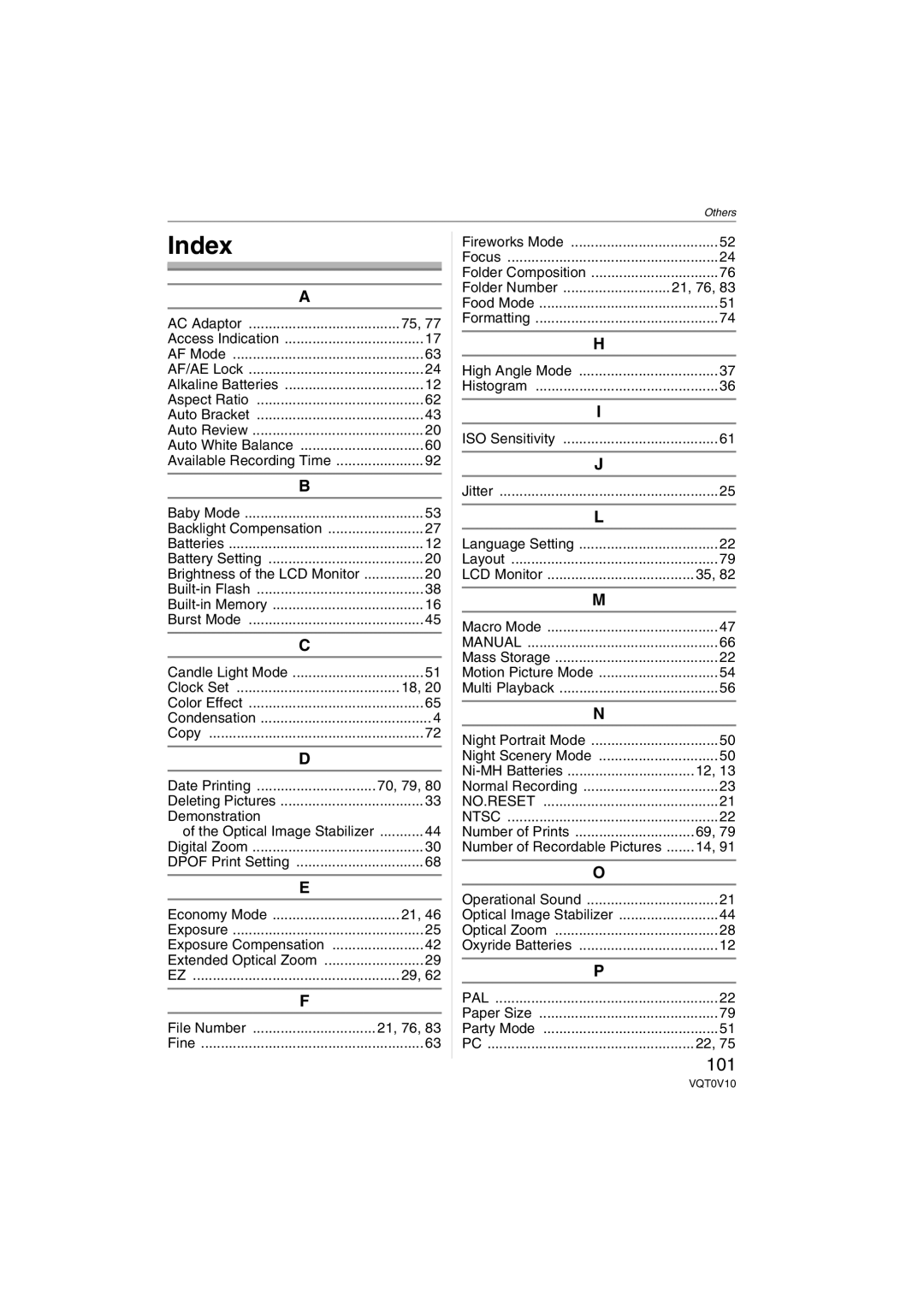 Panasonic DMC-LS2 operating instructions Index 