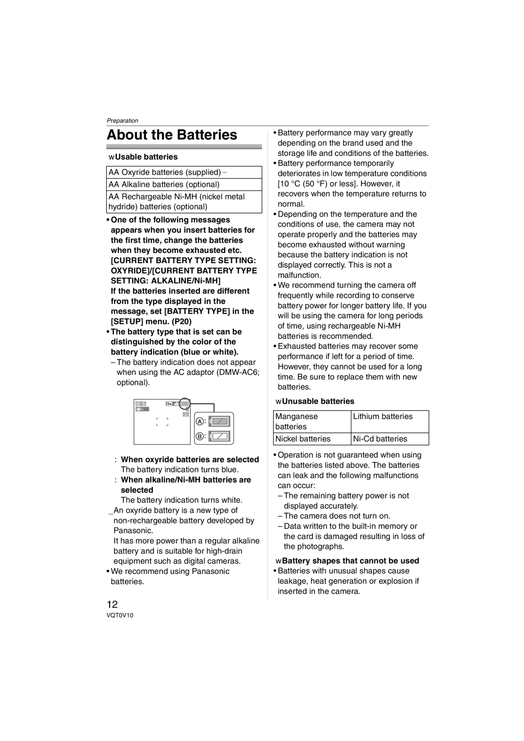 Panasonic DMC-LS2 operating instructions About the Batteries 