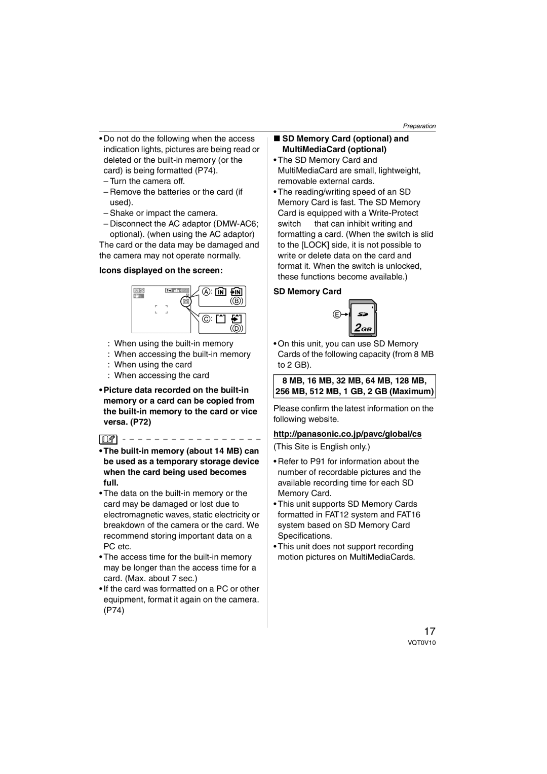 Panasonic DMC-LS2 operating instructions Icons displayed on the screen, SD Memory Card optional MultiMediaCard optional 