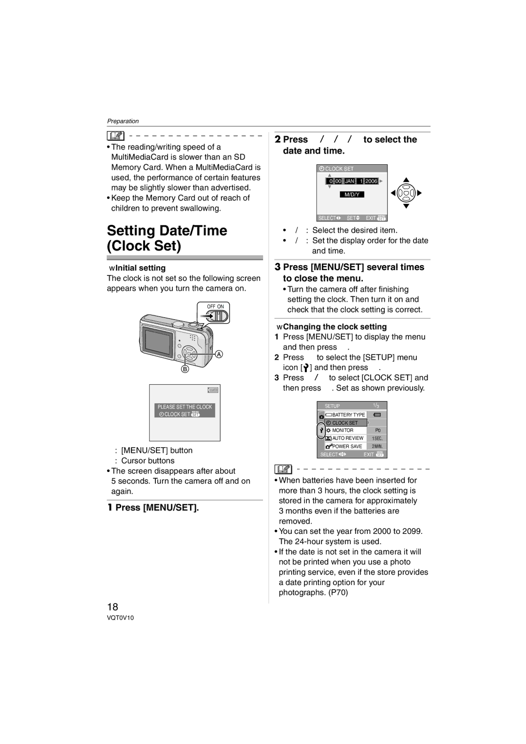 Panasonic DMC-LS2 Press MENU/SET Press 3/4/2/1 to select the date and time, Press MENU/SET several times to close the menu 