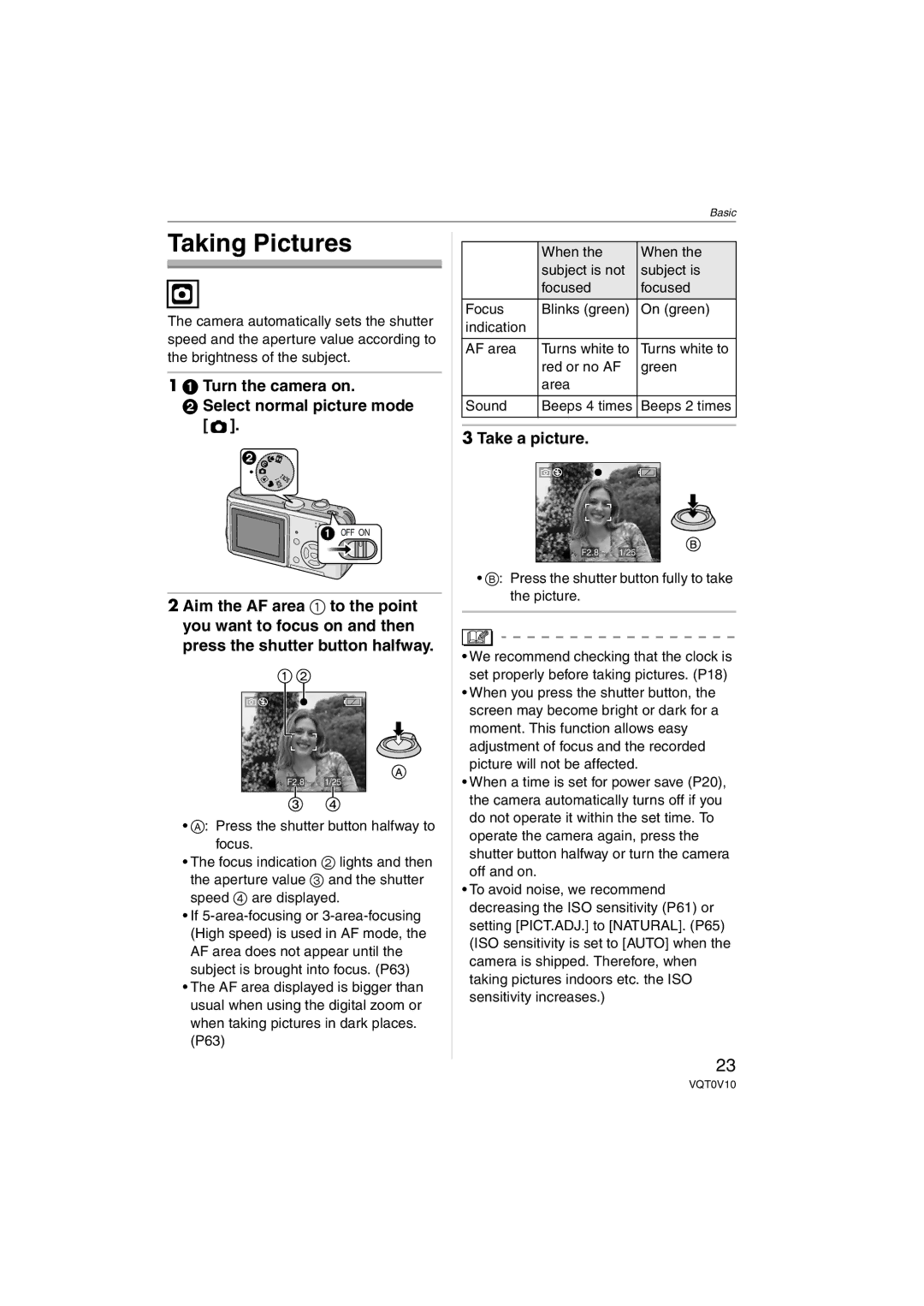 Panasonic DMC-LS2 operating instructions Taking Pictures, Turn the camera on Select normal picture mode, Take a picture 