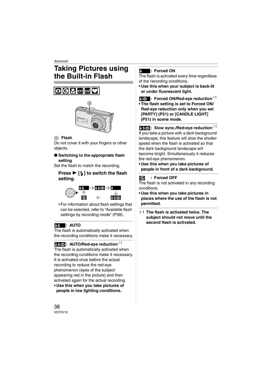 Panasonic DMC-LS2 operating instructions Press 1 to switch the flash setting 