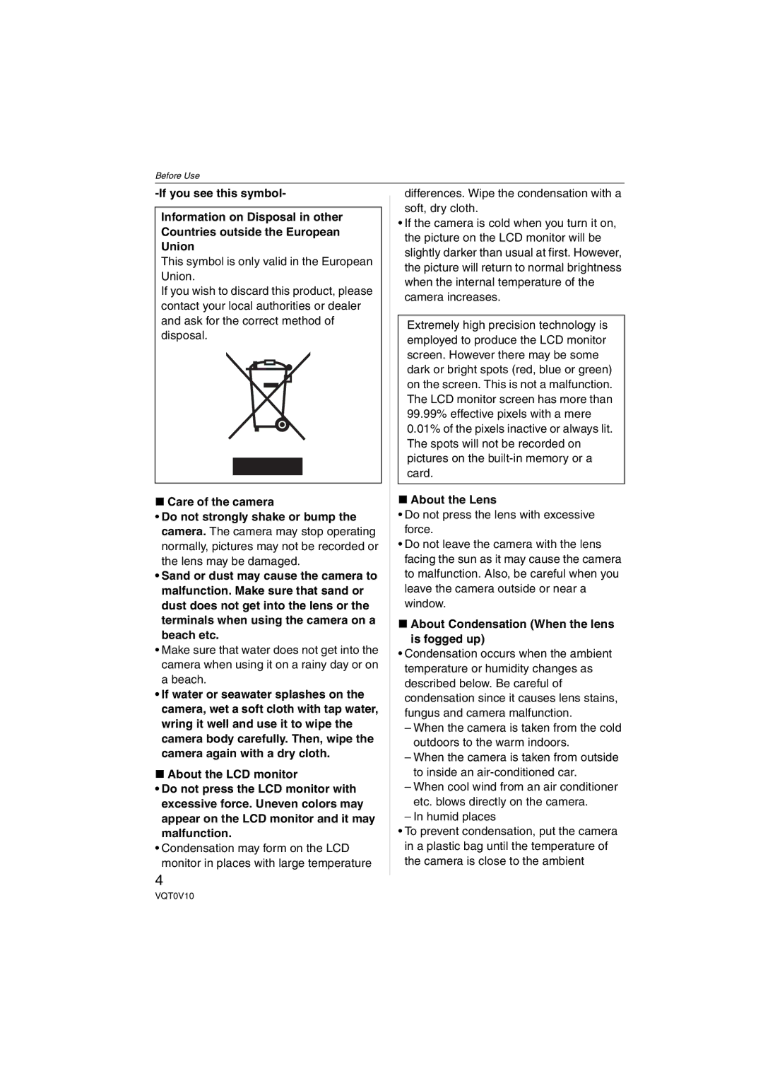 Panasonic DMC-LS2 operating instructions About the Lens, About Condensation When the lens is fogged up, Humid places 