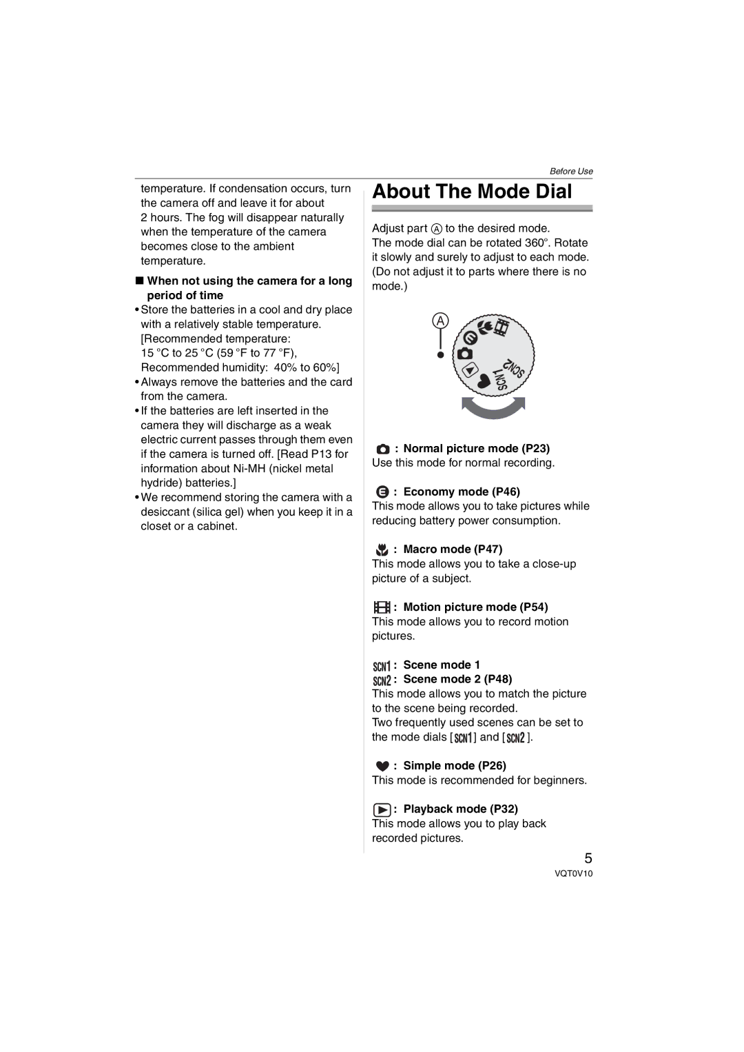 Panasonic DMC-LS2 operating instructions About The Mode Dial 