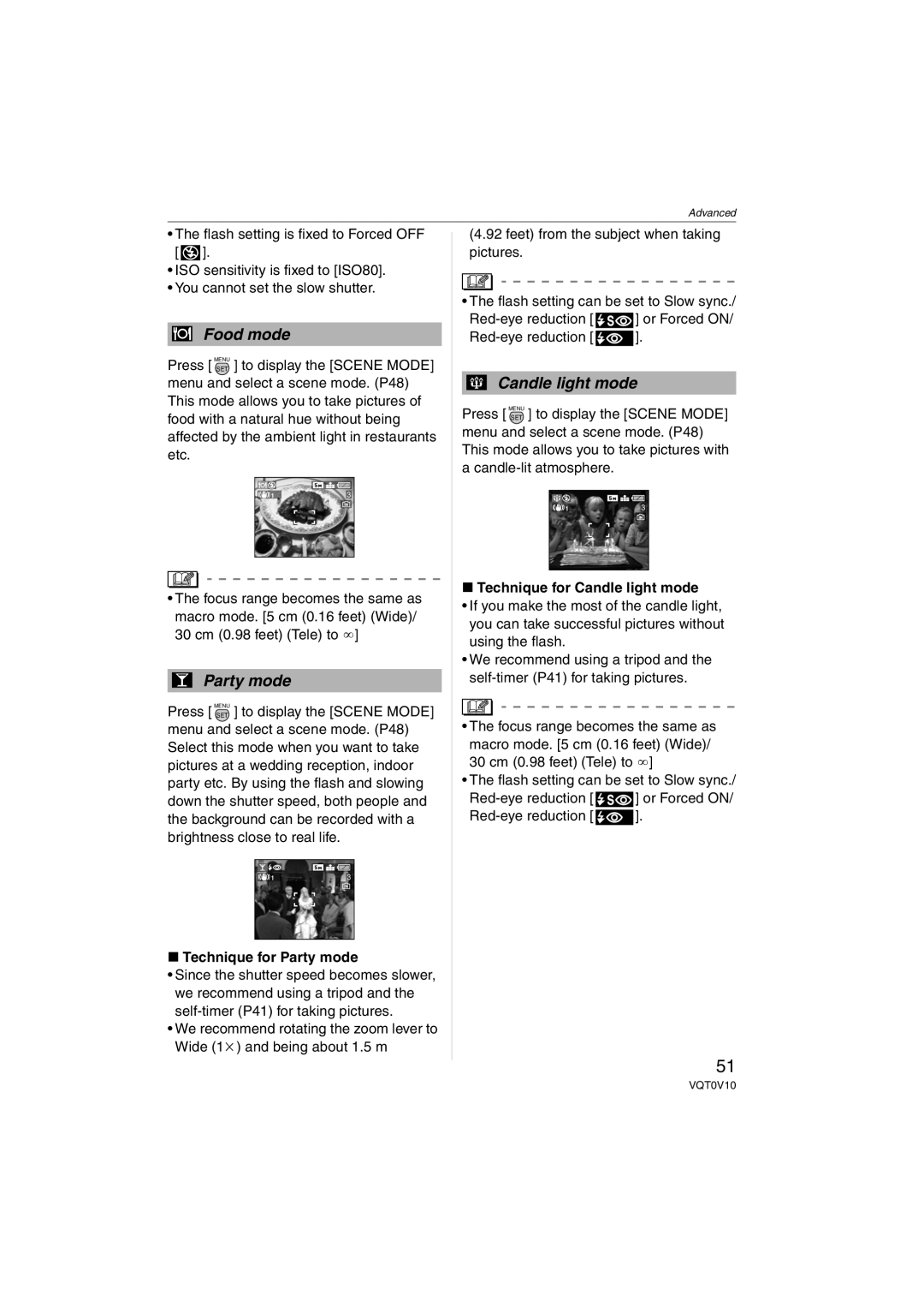 Panasonic DMC-LS2 operating instructions Technique for Party mode, Technique for Candle light mode 