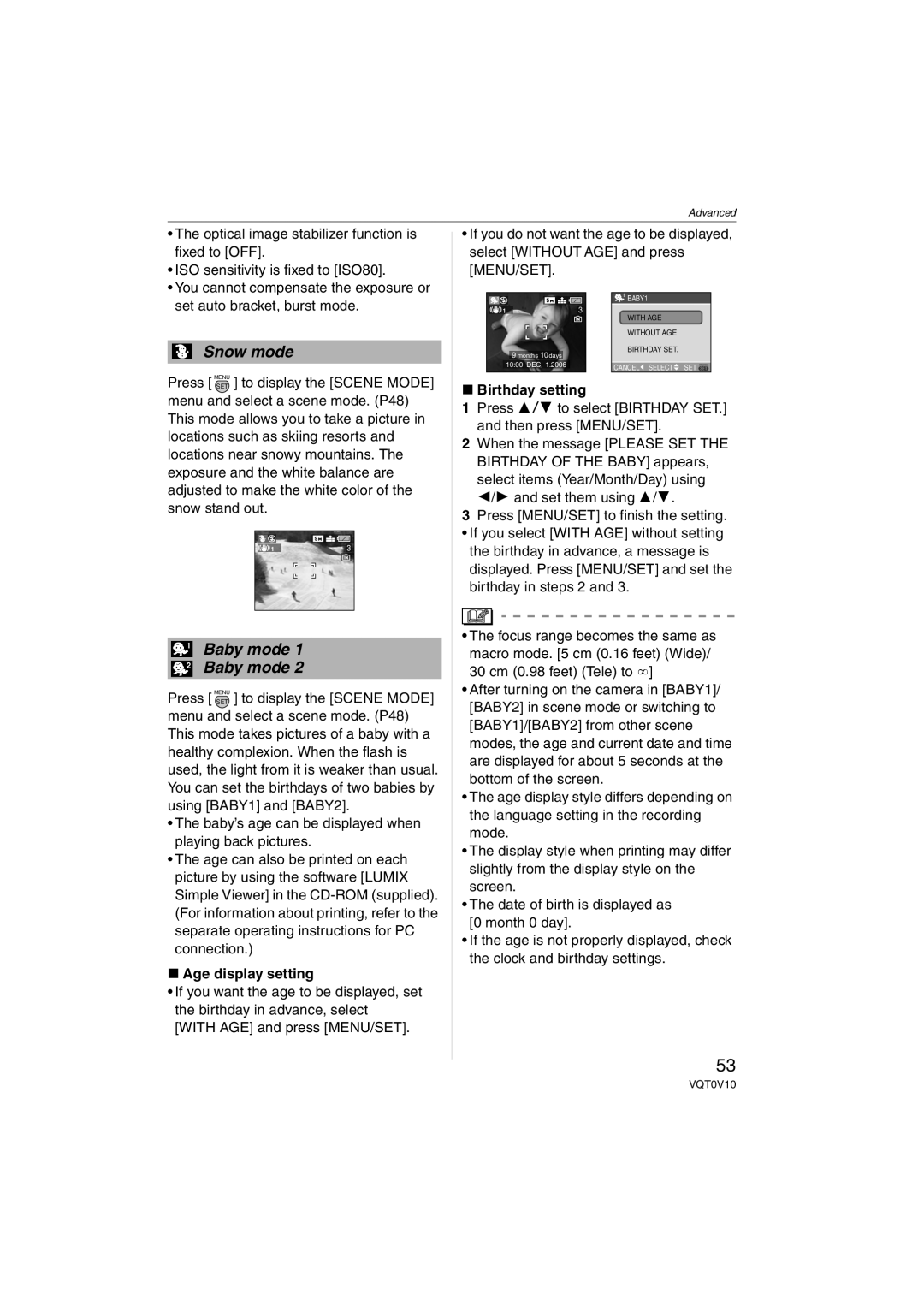 Panasonic DMC-LS2 operating instructions Age display setting, Birthday setting 