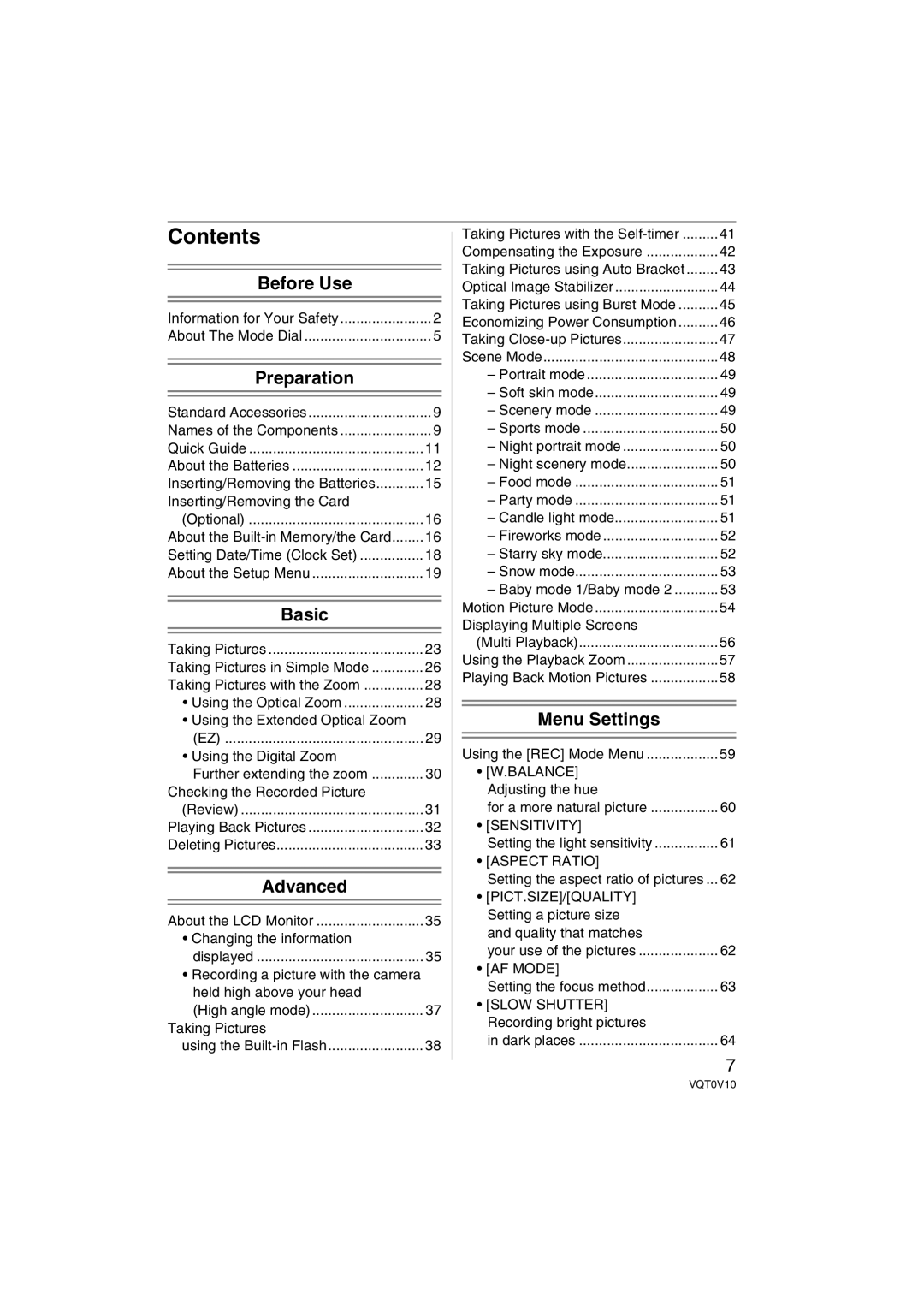 Panasonic DMC-LS2 operating instructions Contents 