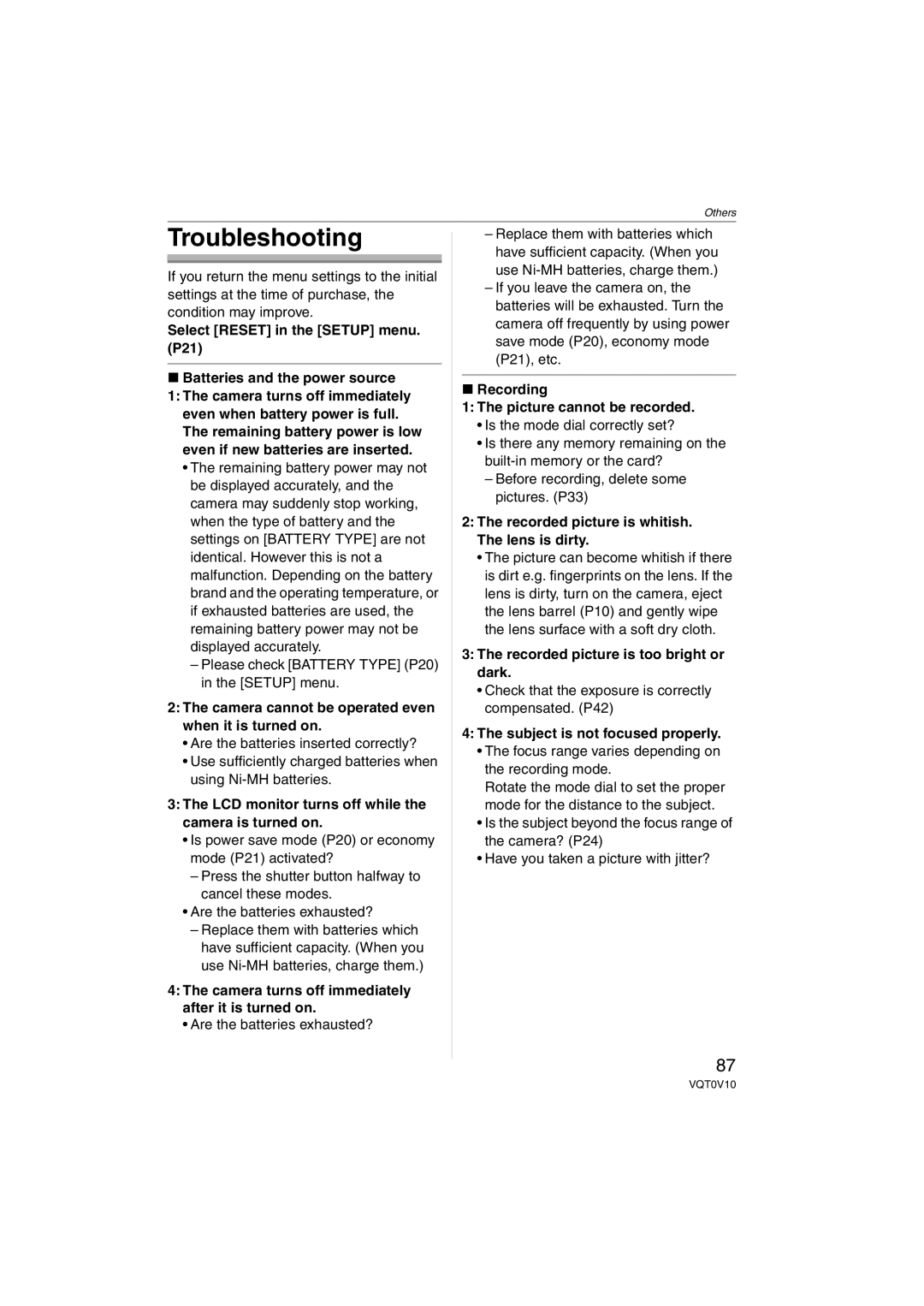 Panasonic DMC-LS2 operating instructions Troubleshooting 