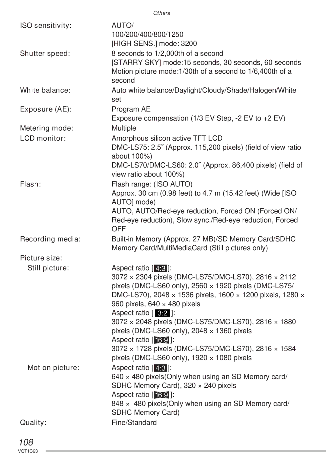 Panasonic DMC-LS75, DMC-LS60, DMC-LS70 operating instructions 108 