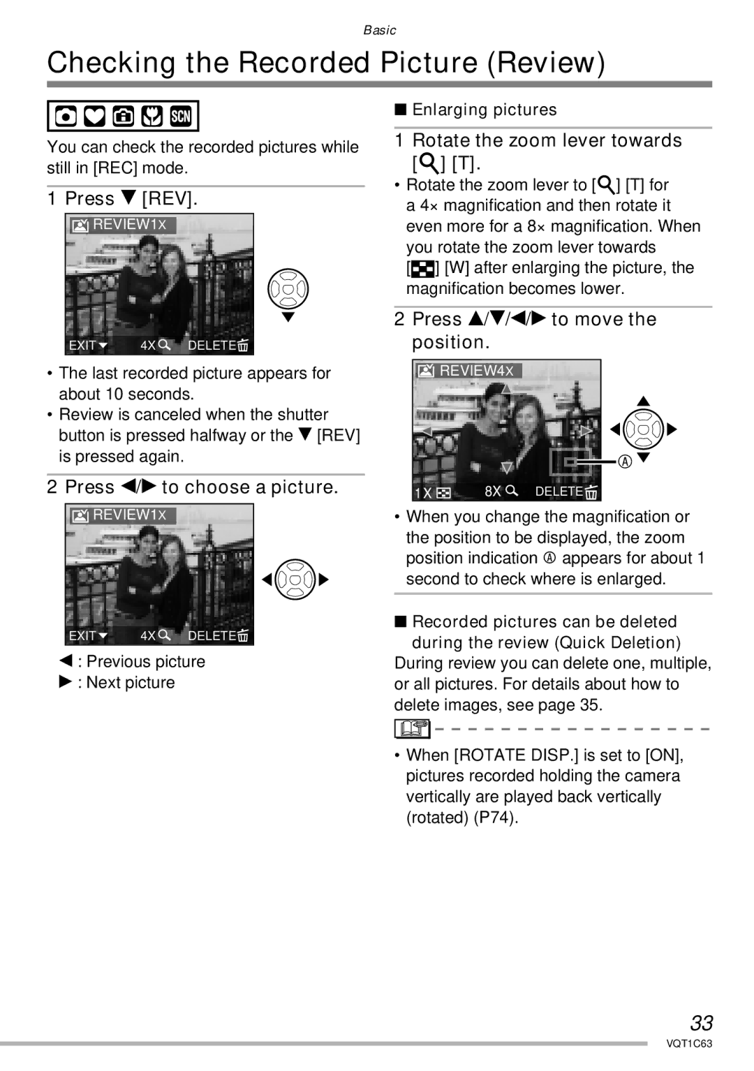 Panasonic DMC-LS75, DMC-LS60, DMC-LS70 Checking the Recorded Picture Review, Press r REV, Press w/q to choose a picture 