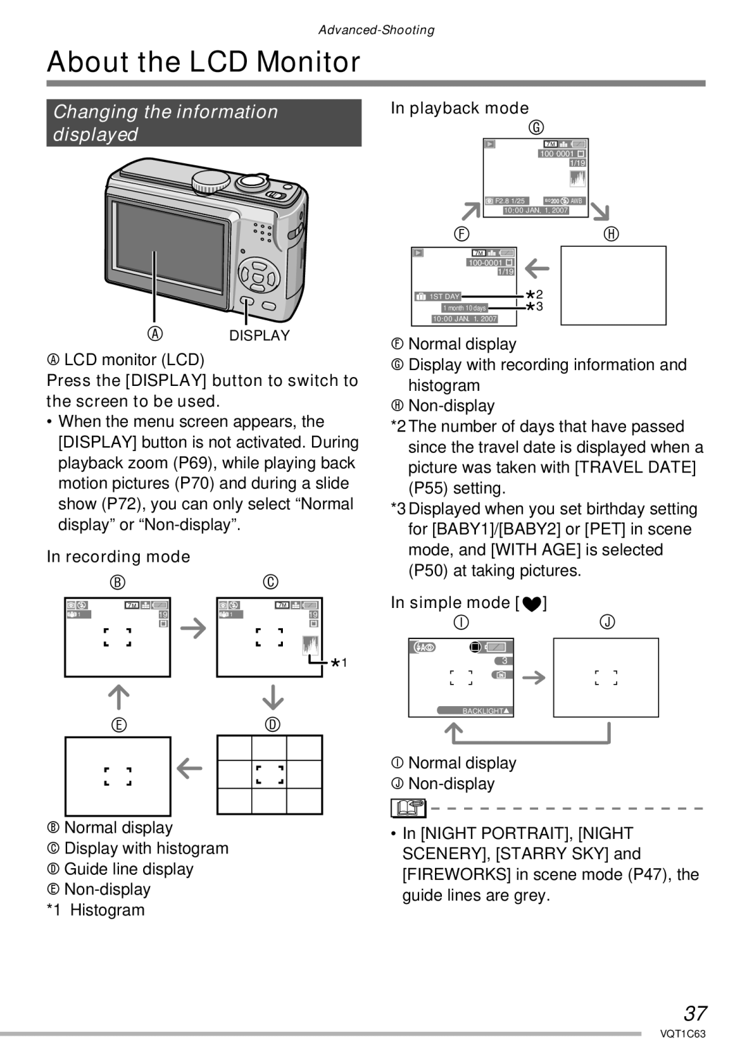 Panasonic DMC-LS60 About the LCD Monitor, LCD monitor LCD, Press the Display button to switch to the screen to be used 