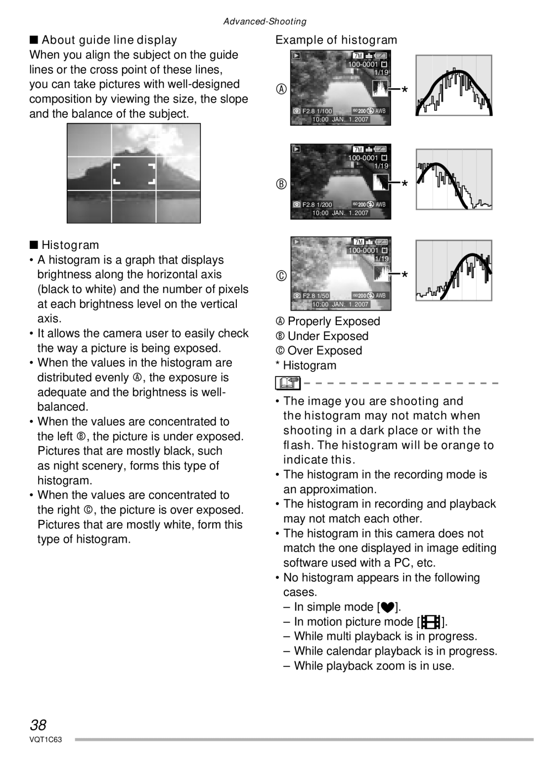 Panasonic DMC-LS70, DMC-LS75, DMC-LS60 operating instructions About guide line display, Histogram, Example of histogram 