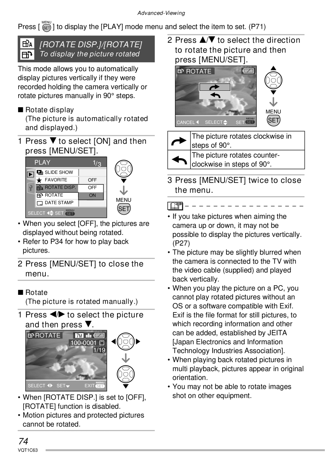 Panasonic DMC-LS70, DMC-LS75 Press w/q to select the picture and then press r, Press MENU/SET twice to close the menu 