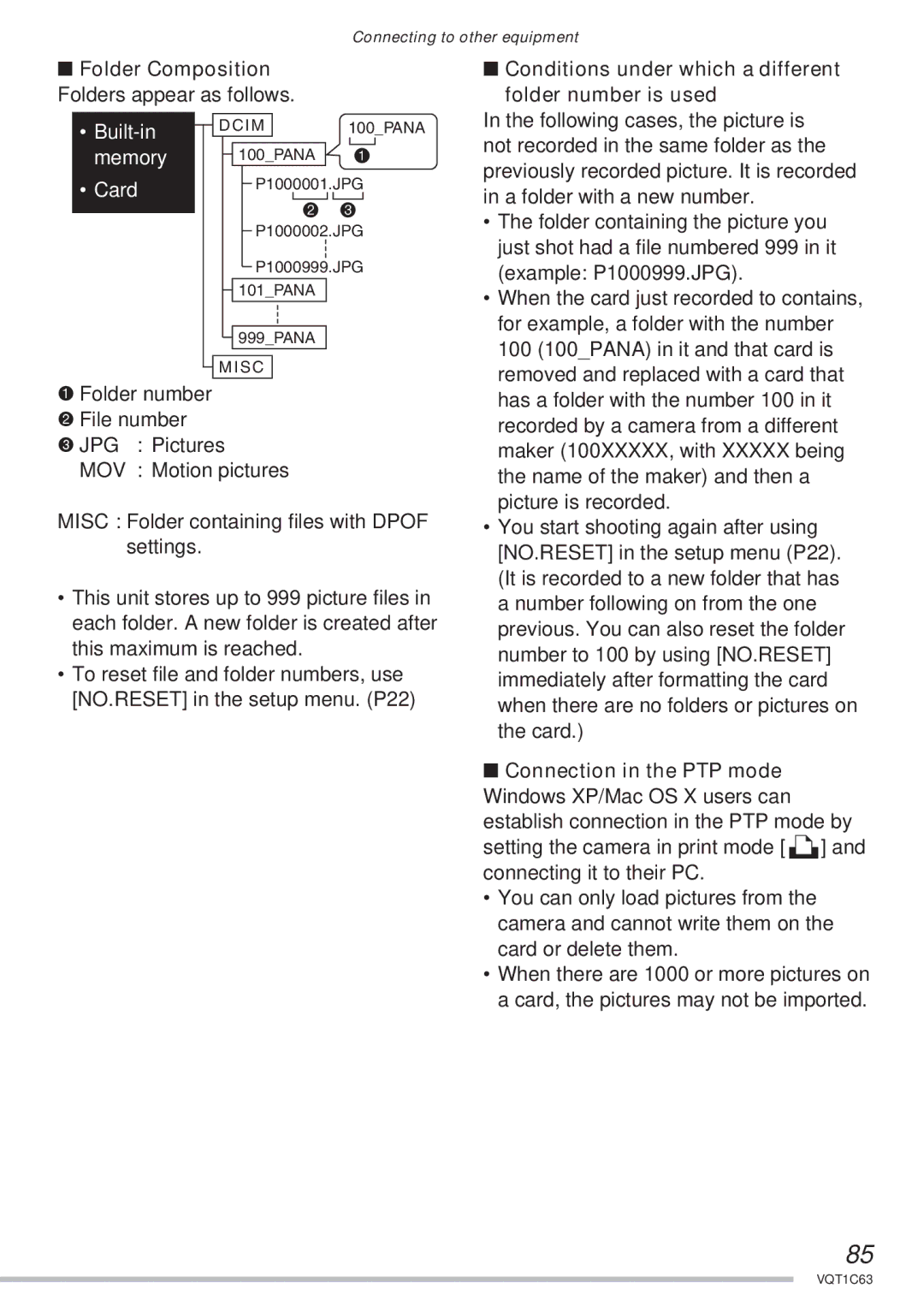 Panasonic DMC-LS60, DMC-LS75, DMC-LS70 operating instructions Card, Conditions under which a different folder number is used 