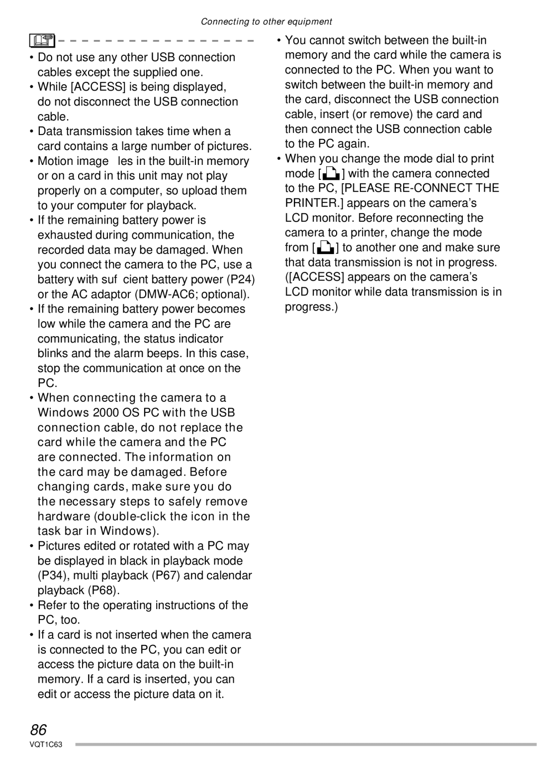 Panasonic DMC-LS70, DMC-LS75, DMC-LS60 operating instructions Connecting to other equipment 