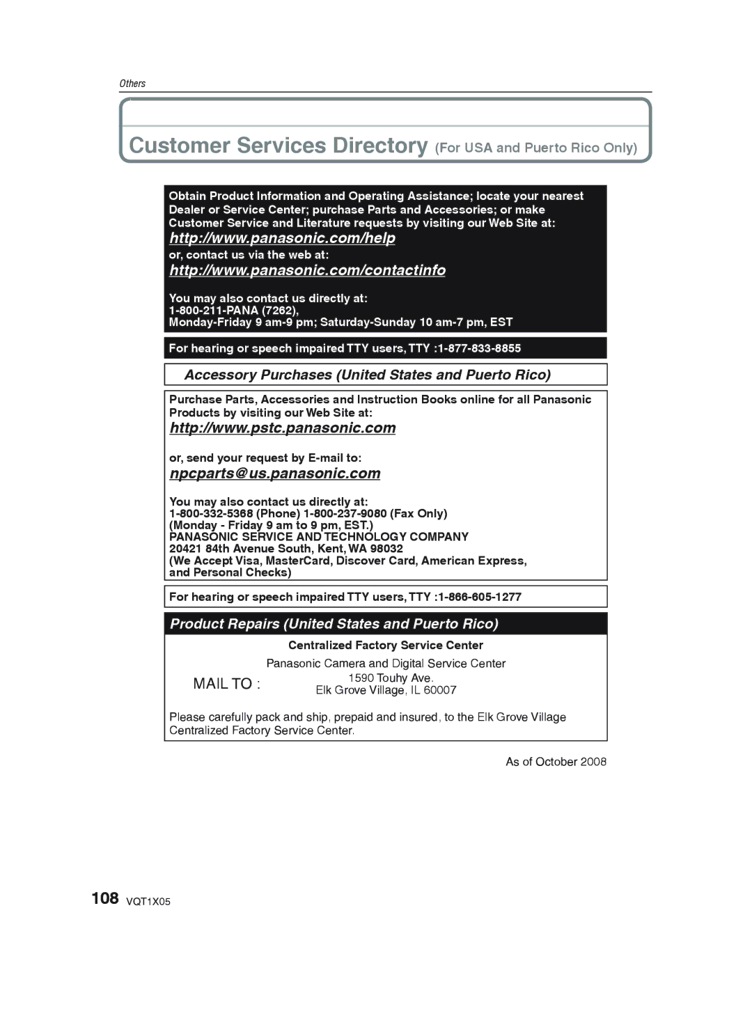 Panasonic DMC-LS85 operating instructions Npcparts@us.panasonic.com 