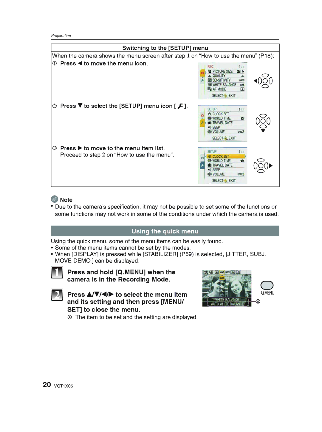 Panasonic DMC-LS85 operating instructions Using the quick menu 