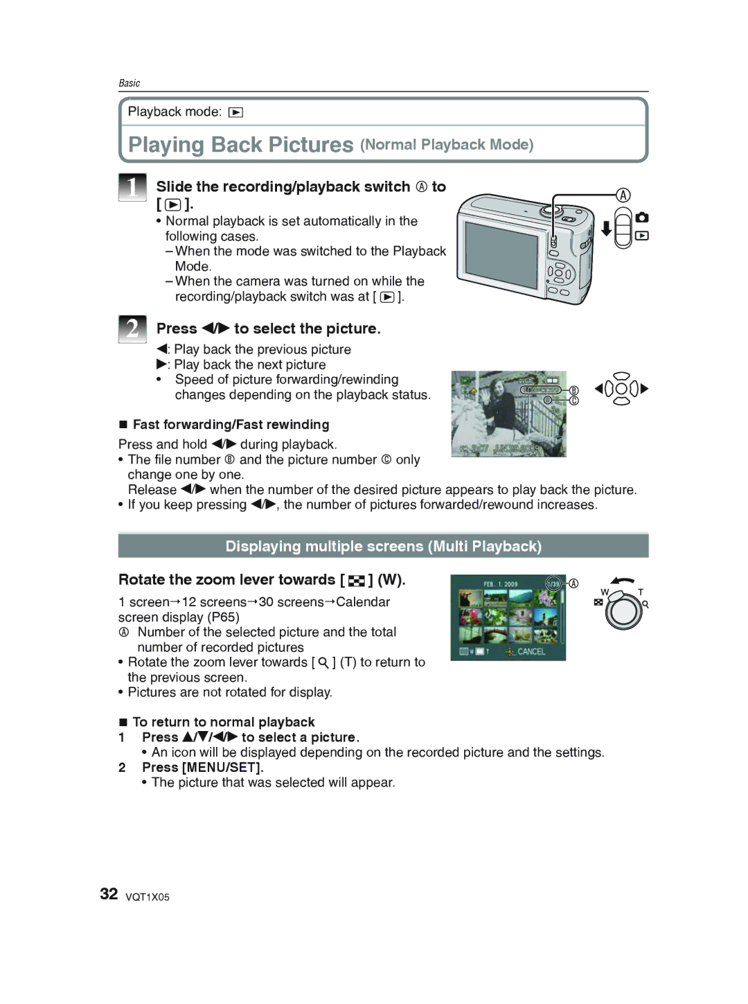 Panasonic DMC-LS85 Playing Back Pictures Normal Playback Mode, Slide the recording/playback switch a to 