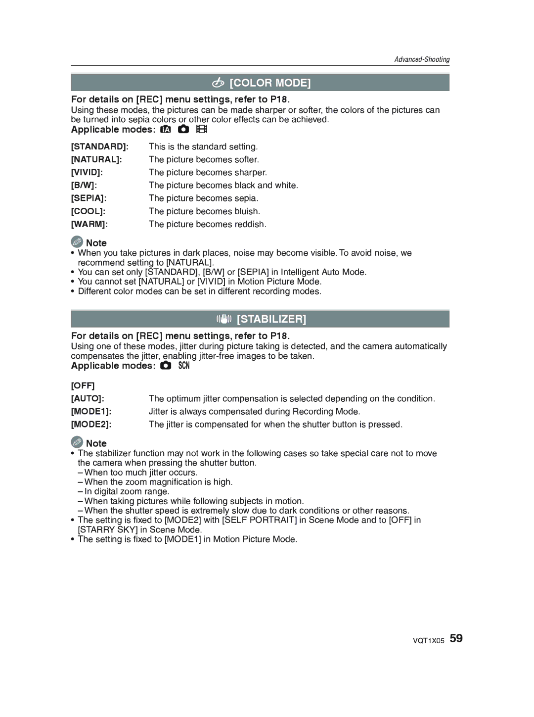 Panasonic DMC-LS85 operating instructions Color Mode 