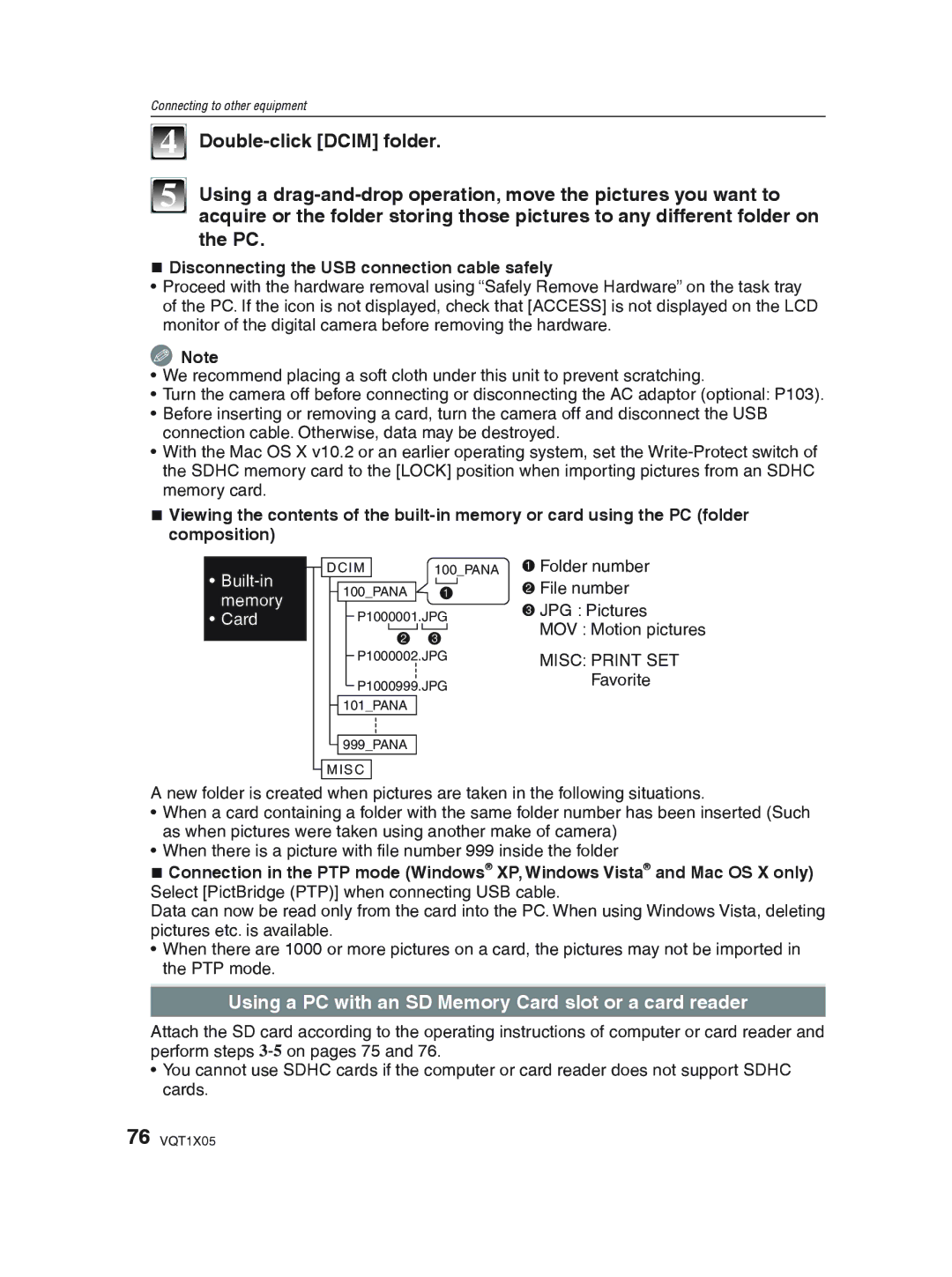 Panasonic DMC-LS85 operating instructions Double-click Dcim folder, Using a PC with an SD Memory Card slot or a card reader 