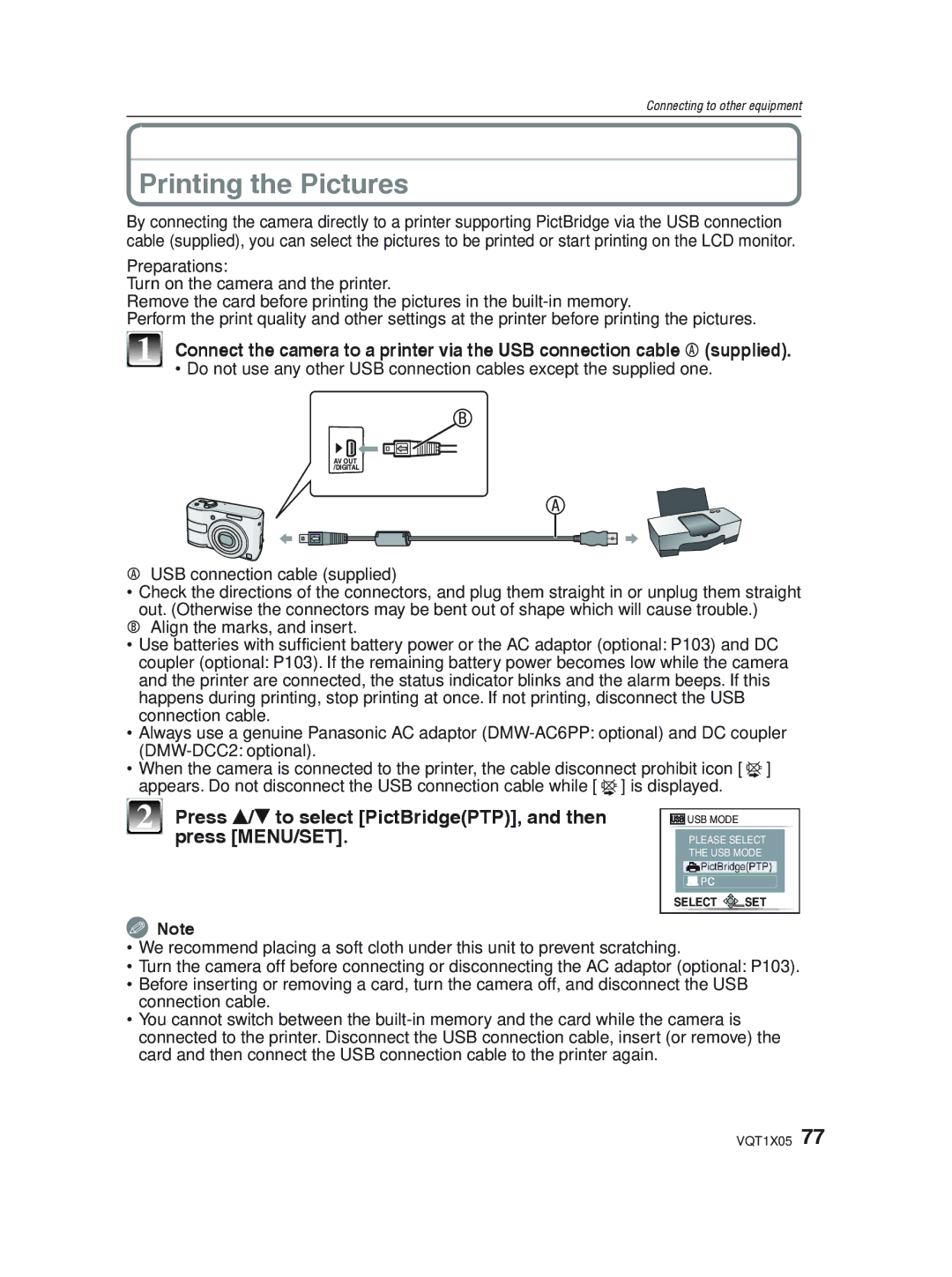 Panasonic DMC-LS85 operating instructions Printing the Pictures, Press e/r to select PictBridgePTP, and then 