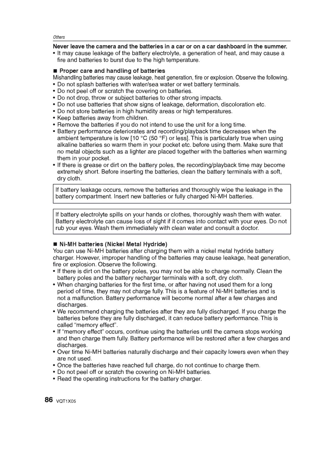 Panasonic DMC-LS85 operating instructions „ Proper care and handling of batteries, „ Ni-MH batteries Nickel Metal Hydride 