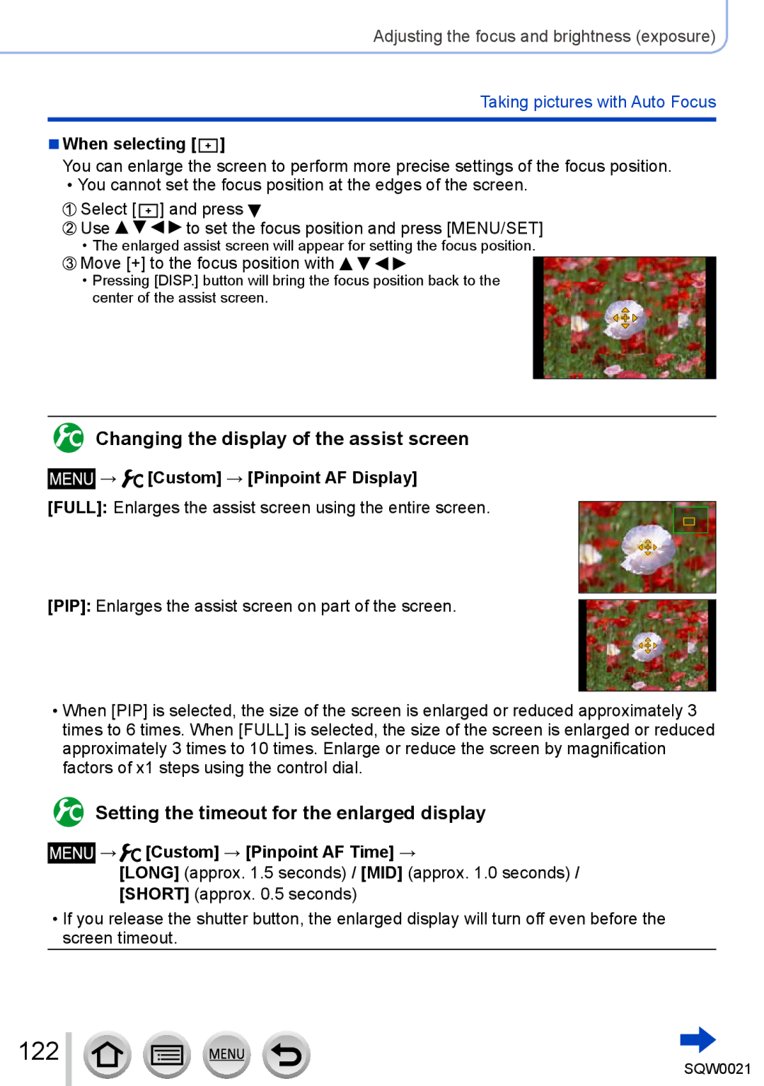 Panasonic DMC-LX100 122, Changing the display of the assist screen, Setting the timeout for the enlarged display 