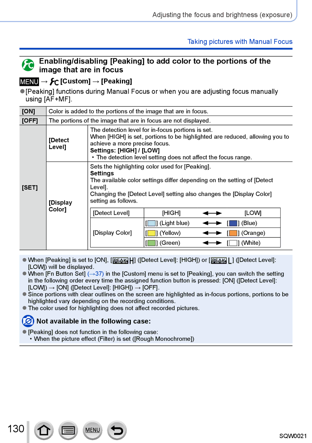 Panasonic DMC-LX100 owner manual 130, → Custom → Peaking 