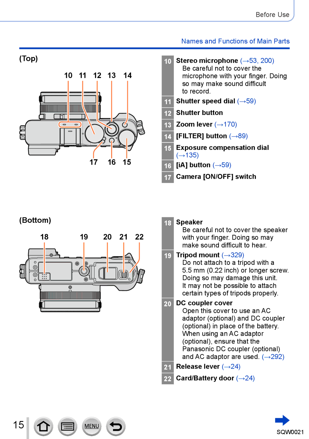 Panasonic DMC-LX100 owner manual Bottom, 20 21 