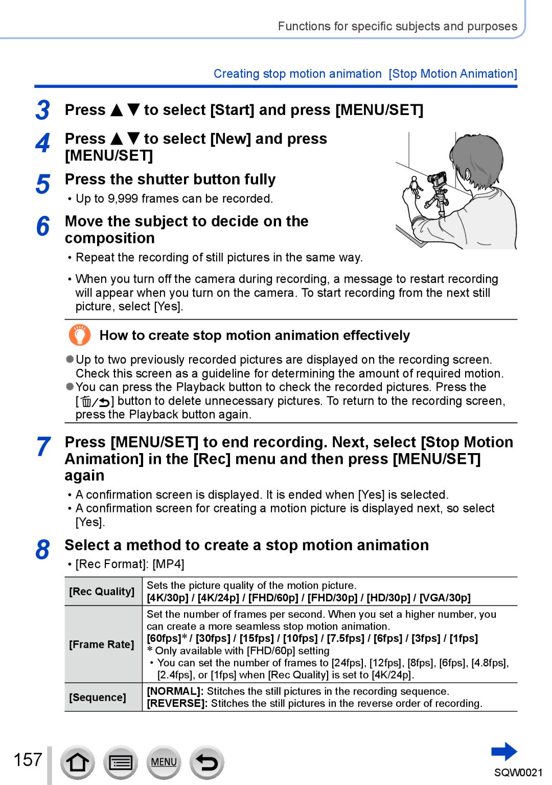 Panasonic DMC-LX100 157, Move the subject to decide on, Composition, Select a method to create a stop motion animation 