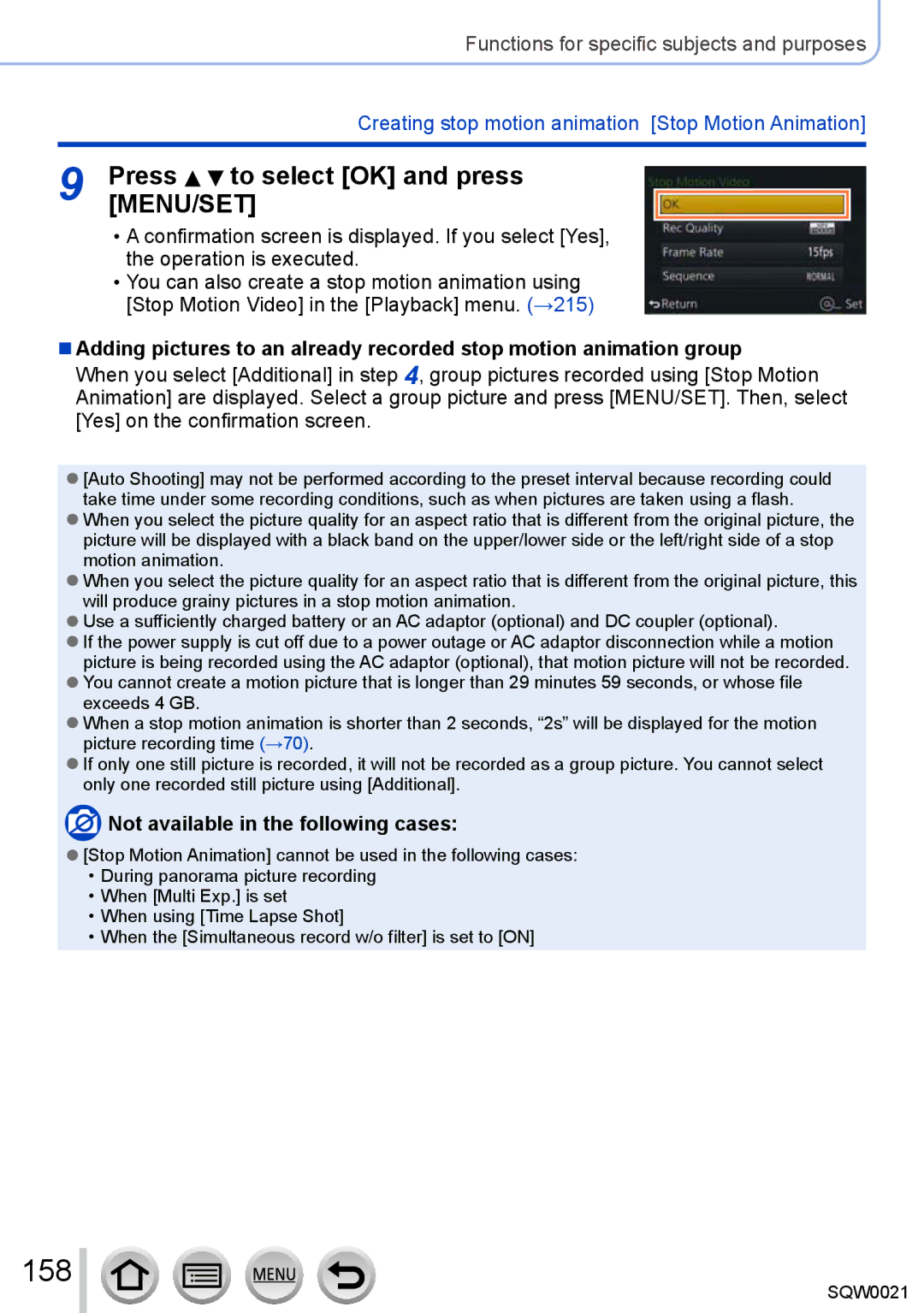 Panasonic DMC-LX100 owner manual 158, Press to select OK and press MENU/SET 