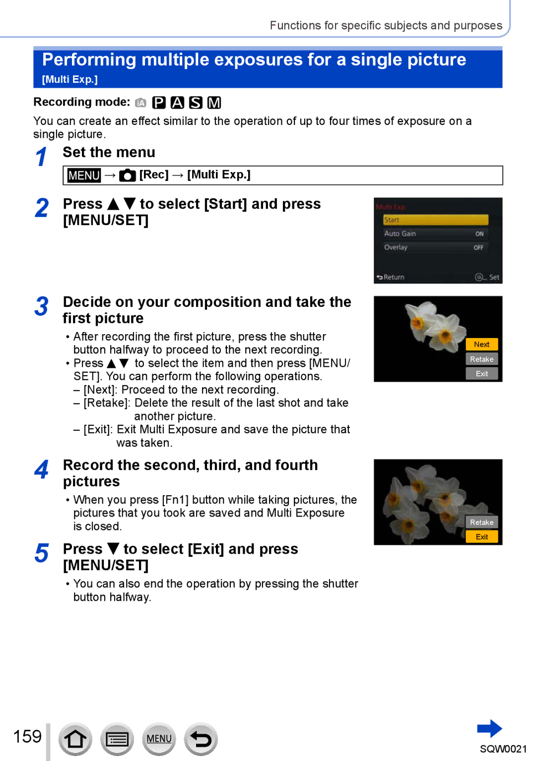 Panasonic DMC-LX100 Performing multiple exposures for a single picture, 159, Record the second, third, and fourth pictures 