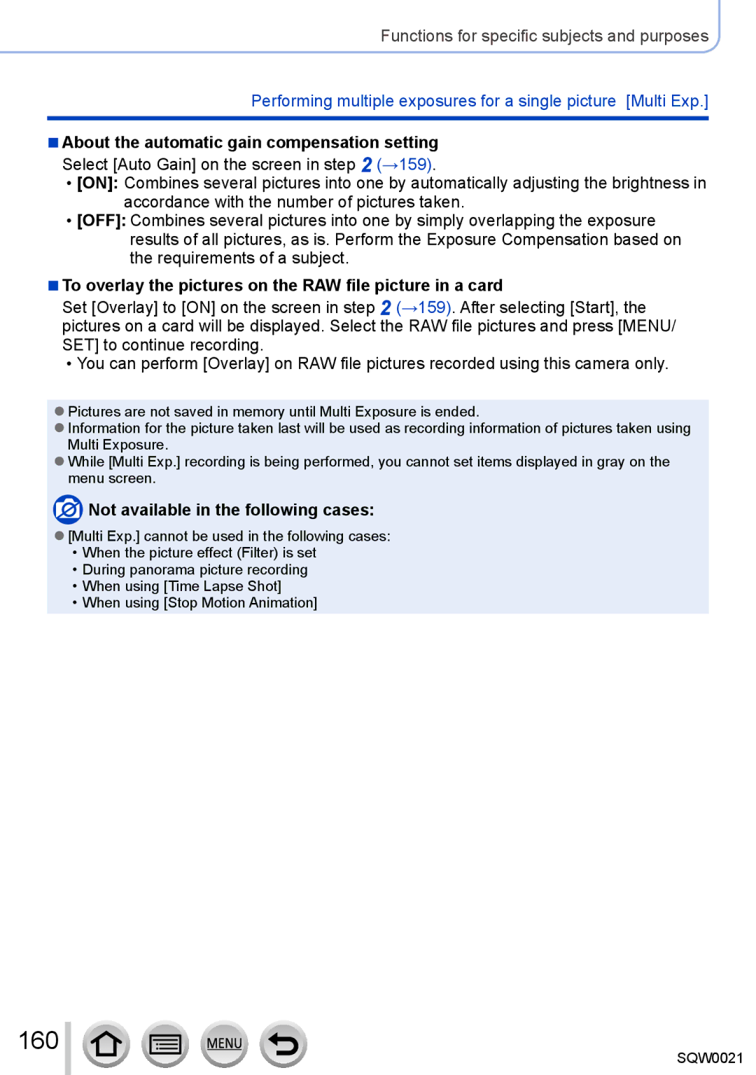 Panasonic DMC-LX100 owner manual 160, About the automatic gain compensation setting 