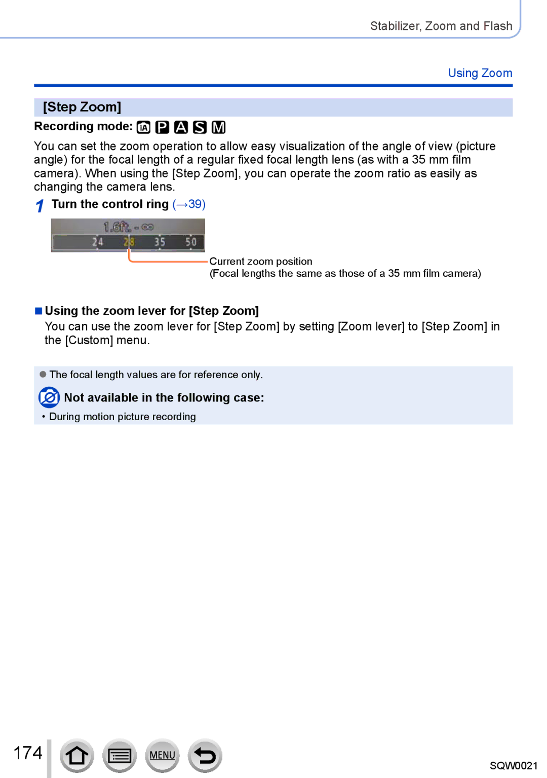 Panasonic DMC-LX100 owner manual 174, Turn the control ring →39, Using the zoom lever for Step Zoom 