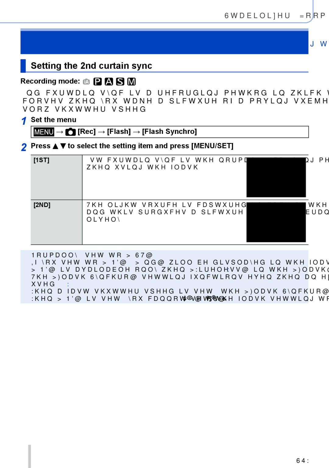 Panasonic DMC-LX100 owner manual 182, Setting the 2nd curtain sync, 1ST, 2ND 