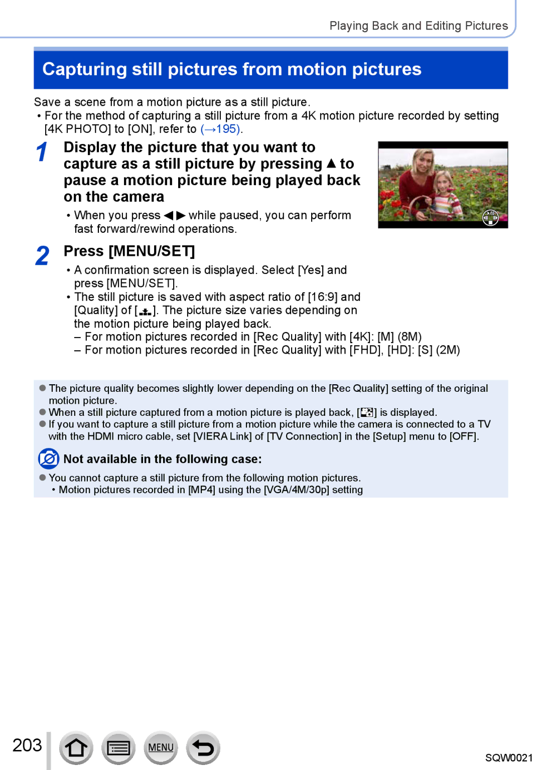 Panasonic DMC-LX100 owner manual Capturing still pictures from motion pictures, 203, Display the picture that you want to 